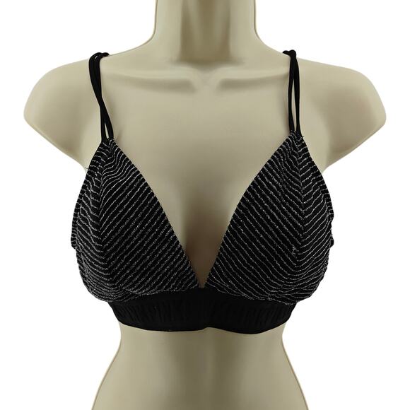 Victoria Secret Pink Women’s Black Glitter Striped Unlined Wireless Bra Large - Picture 2 of 7